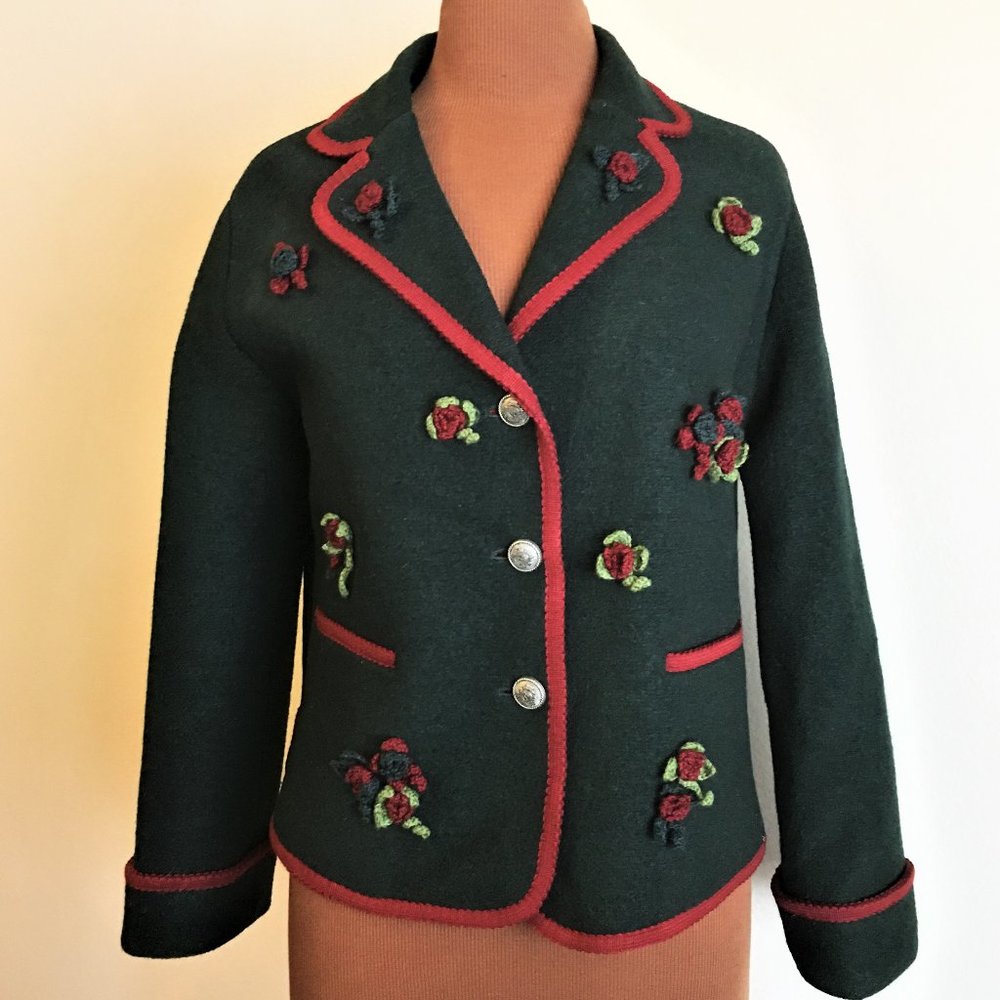 BCBG Deep Green Jacket with Red Trim   |  VINTAGE - Picture 2 of 12